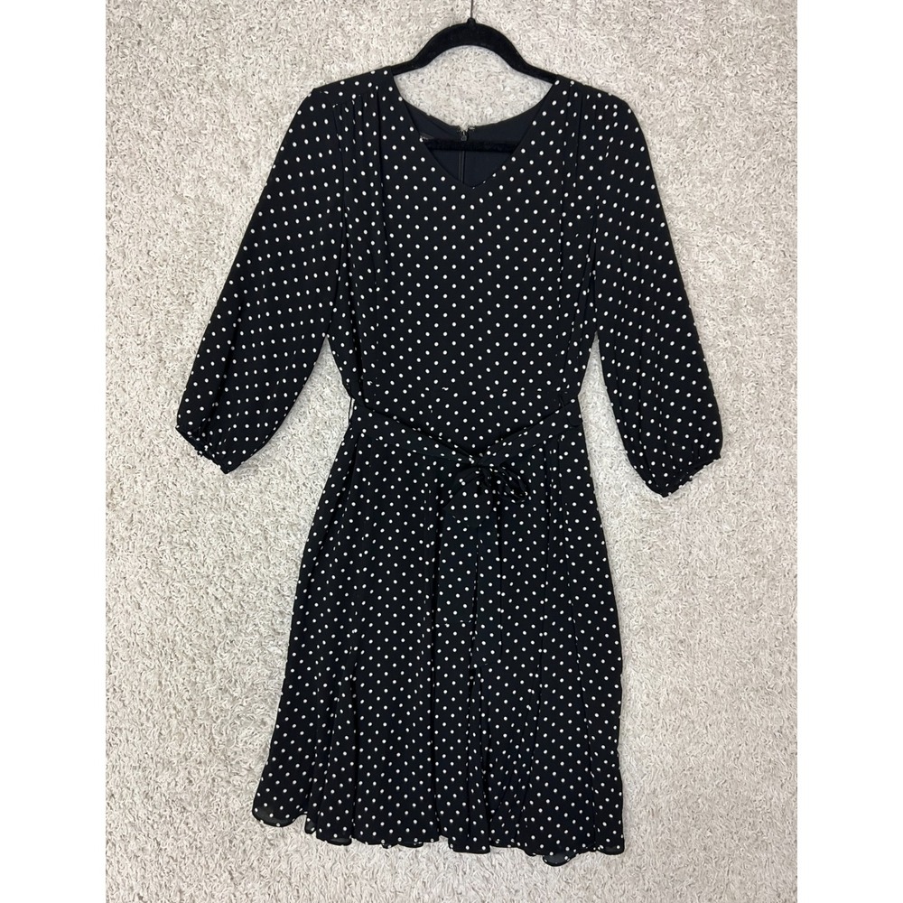 Talbots Midi Dress Womens 2 Black Polka Dot Belted V Neck‎ Fairy Lined